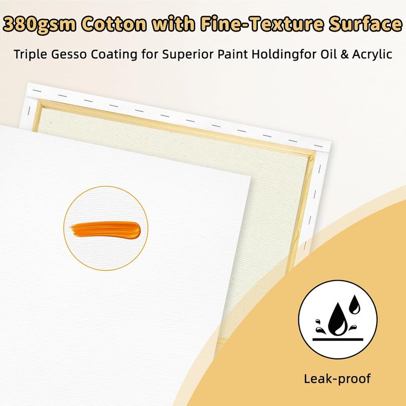 FROM ONE 4 Pack Stretched Canvases 24 x 24 inch –13.4oz (380gsm) Heavy-Duty 100% Cotton Canvas with Triple Gesso & Pre-Primed & Warp-Resistant Wood Frame for Oil, Acrylic & Mixed Media Artists - Image 2